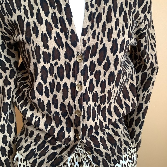 JONES NEW YORK Brown Leopard Cotton Knit Cardigan Size M - Picture 6 of 14